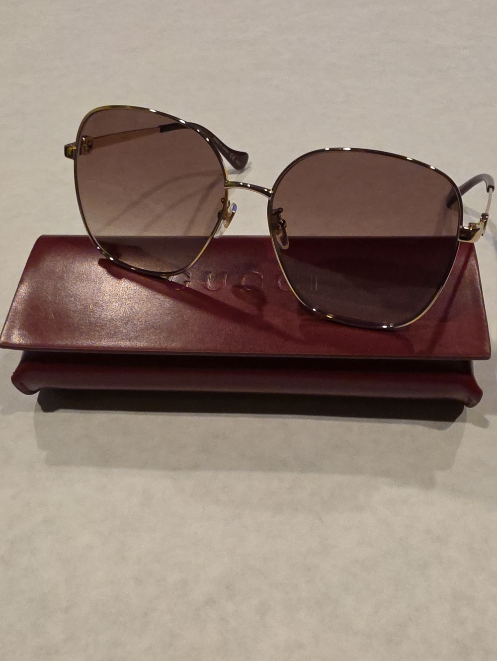 Gucci Gold Frame Brown Gradient Women's Sunglasses